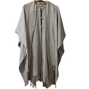 Vintage Neutral Blanket Poncho Scarf Cape Bohemian Wool Blend OS